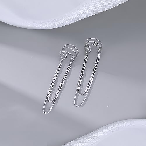 SLUYNZ 925 Sterling Silver No Piercing Cuff Earrings Chain for Women Wrap Earrings Tassel Clip On Ear (A-Silver) - Image 4