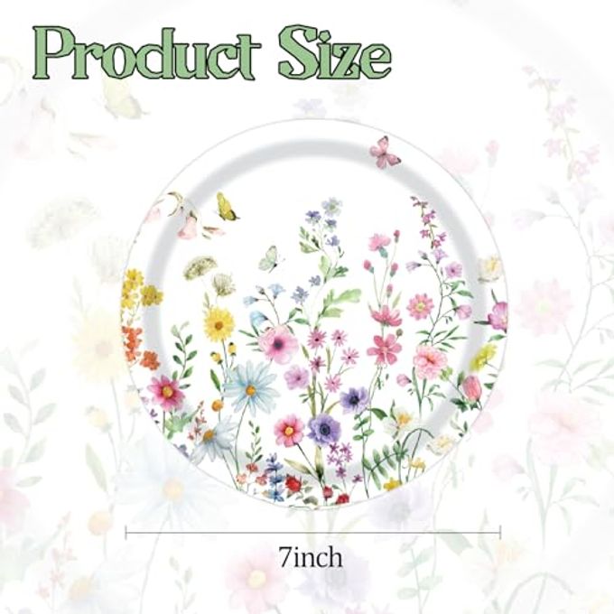 KFJBPB 50PCS Wildflower Party Paper Plates 7 Inch, Disposable Floral Cake Dessert Plates for Spring Summer Picnic Wedding Baby Shower Birthday Tea Party Decorations (Wildflower) - Image 2