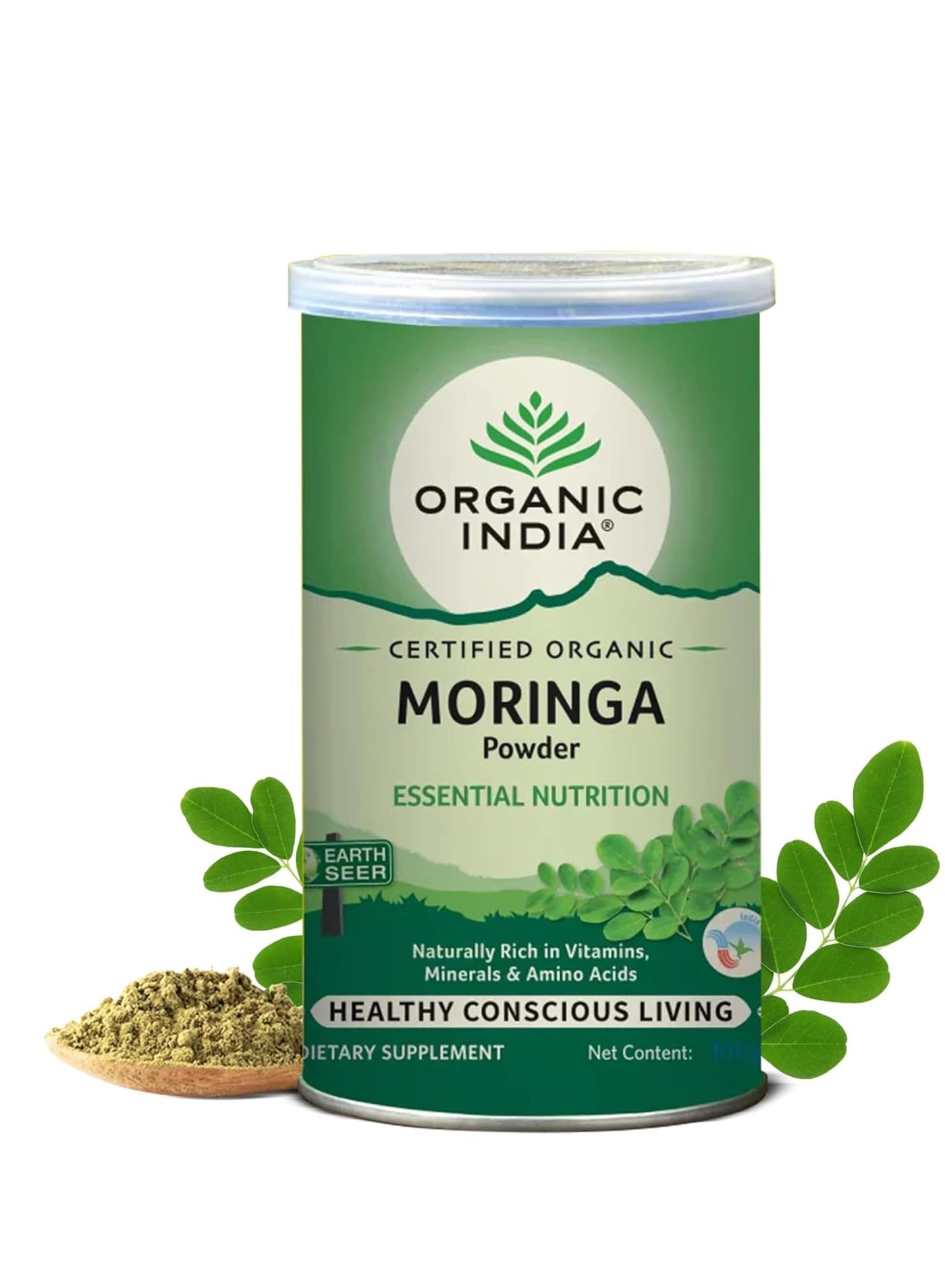 A TATA Product - Organic India Moringa Powder - 100g, Essential Nutrition Superfood, Helps Naturally Boost Energy Levels, Improves Stamina & Vitality, Rich In Vitamins & Minerals, GMP & NPOP Certified Organic