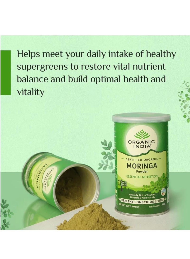 Organic India A TATA Product - Organic India Moringa Powder - 100g, Essential Nutrition Superfood, Helps Naturally Boost Energy Levels, Improves Stamina & Vitality, Rich In Vitamins & Minerals, GMP & NPOP Certified Organic - Image 3