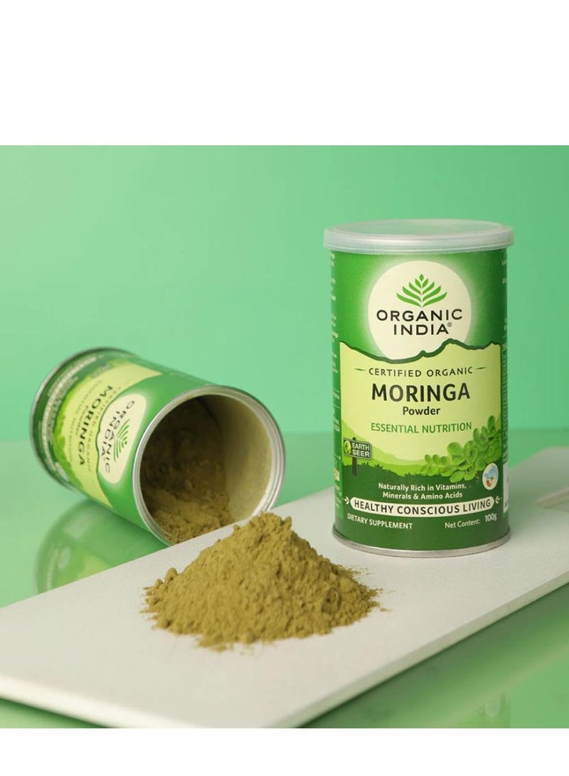 Organic India A TATA Product - Organic India Moringa Powder - 100g, Essential Nutrition Superfood, Helps Naturally Boost Energy Levels, Improves Stamina & Vitality, Rich In Vitamins & Minerals, GMP & NPOP Certified Organic - Image 4