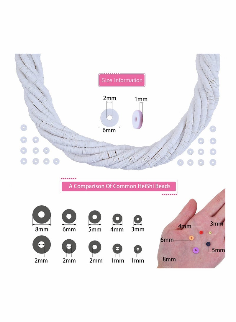 كابتن تيك Clay Beads Colorful Round Kit, 2400 Pcs Beads for Jewelry Making, Handmade Heishi Beads Polymer Flat Beads for Necklace Jewelry Bracelet Earring Pendant and Anklet Craft Making (6mm, White) - Image 3