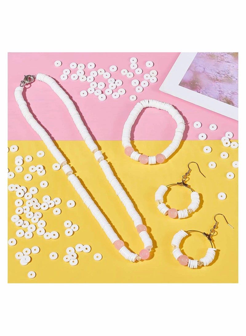 كابتن تيك Clay Beads Colorful Round Kit, 2400 Pcs Beads for Jewelry Making, Handmade Heishi Beads Polymer Flat Beads for Necklace Jewelry Bracelet Earring Pendant and Anklet Craft Making (6mm, White) - Image 5