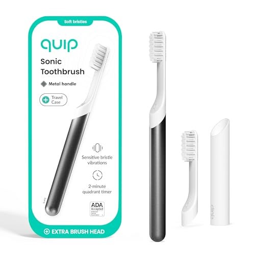 Quip Sonic Toothbrush for Adults - Timed Electric Toothbrush with Cover - Replaceable Brush Head, Soft Bristles, Metal Handle, 3 Month Battery Life - Travel Toothbrush - Slate - Image 1