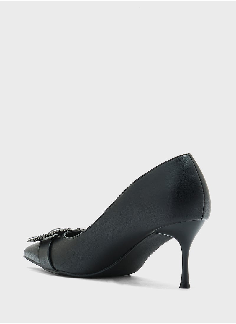 Ella Limited Edition - Diamante Trim Mid Heel Pointy Pump - Image 1