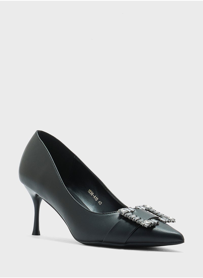 Ella Limited Edition - Diamante Trim Mid Heel Pointy Pump - Image 1