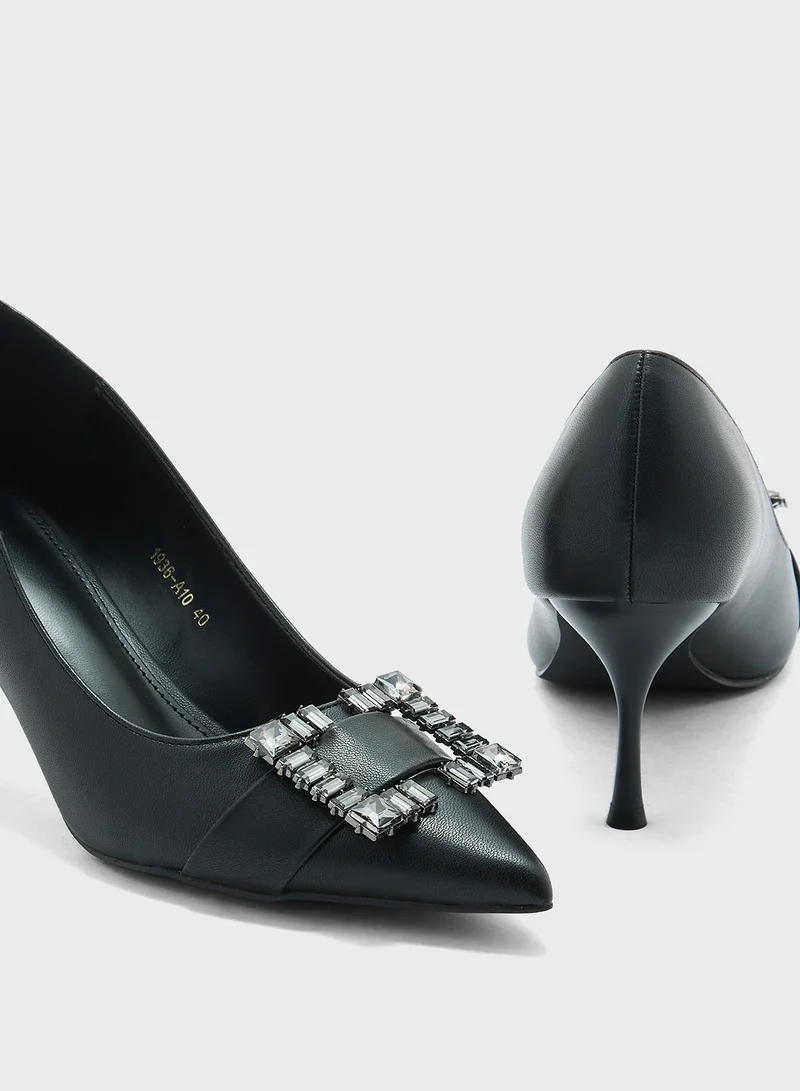 Ella Limited Edition Diamante Trim Mid Heel Pointy Pump