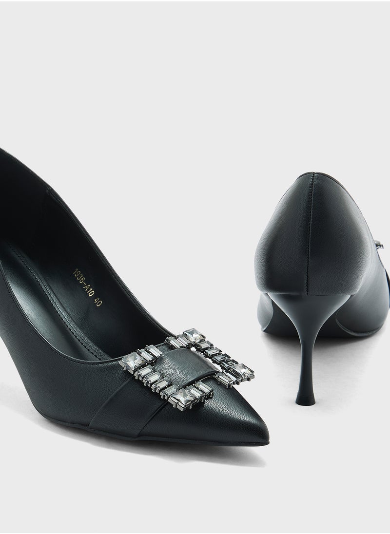 Ella Limited Edition - Diamante Trim Mid Heel Pointy Pump - Image 1