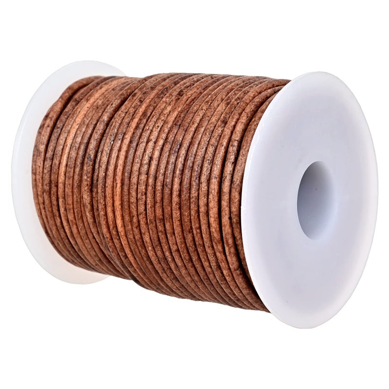 GENIQUE RealGenuine Round Leather String Cord for Necklace Bracelets Jewellery Braiding 2mm Saddle Brown Distressed
