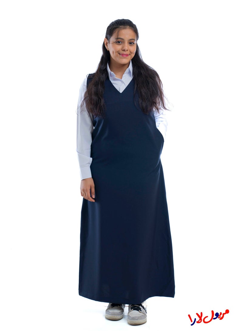 مريول لارا مريول كحلي مدرسي ثانوي رسمي – زي مدرسي للبنات مناسب للمدارس الأهلية ( قطعة واحدة) - Image 1