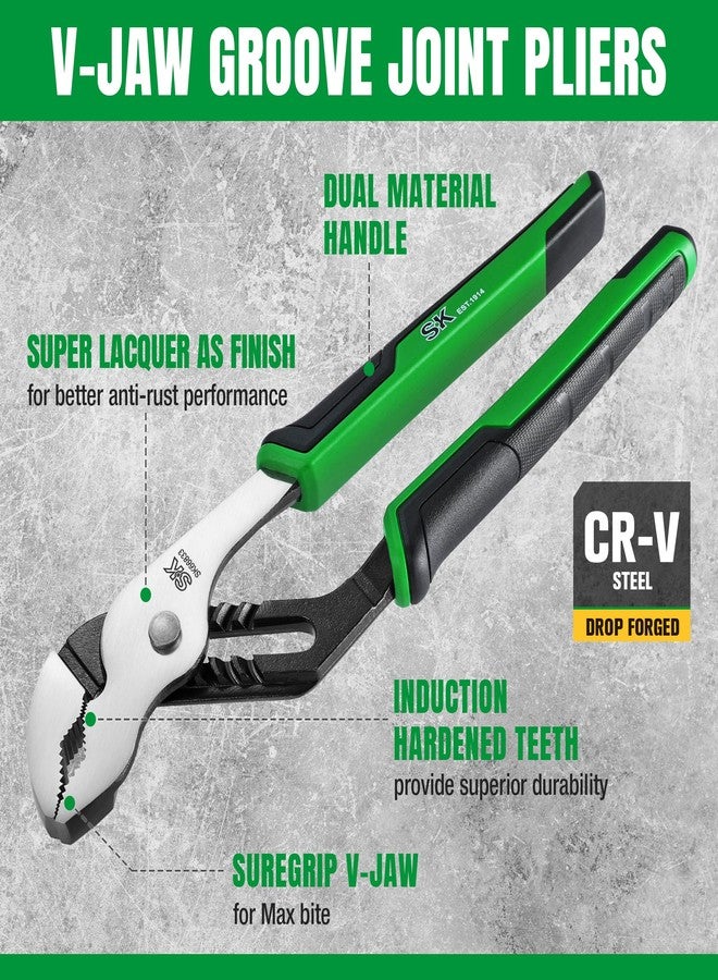 اس كي كي طقم كماشة SK مكون من قطعتين، كماشة وصلة منزلقة 8 بوصات وكماشة وصلة أخدود 10 بوصات، تصميم CR-V ممتاز، مقبض مريح مضاد للانزلاق لقبضة مريحة - Image 3
