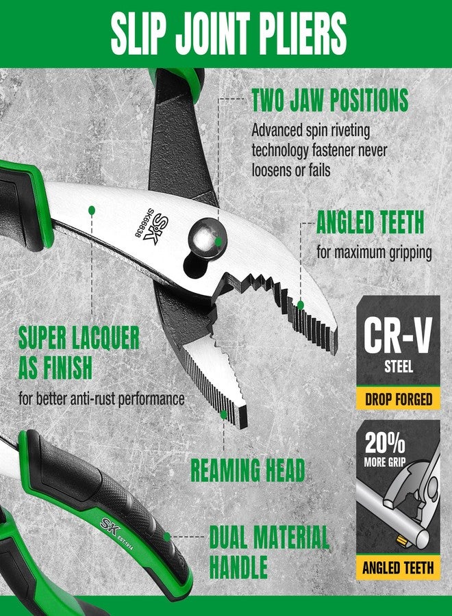 اس كي كي طقم كماشة SK مكون من قطعتين، كماشة وصلة منزلقة 8 بوصات وكماشة وصلة أخدود 10 بوصات، تصميم CR-V ممتاز، مقبض مريح مضاد للانزلاق لقبضة مريحة - Image 4