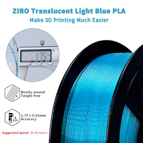 ZIRO 3D Printing Filament, Translucent PLA Series, 1.75mm PLA Filament Material, Dimensional Accuracy +/- 0.03mm, 2.2lbs Spool, 3D Printing Material Fit Most FDM Printers, Translucent Light Blue - Image 4