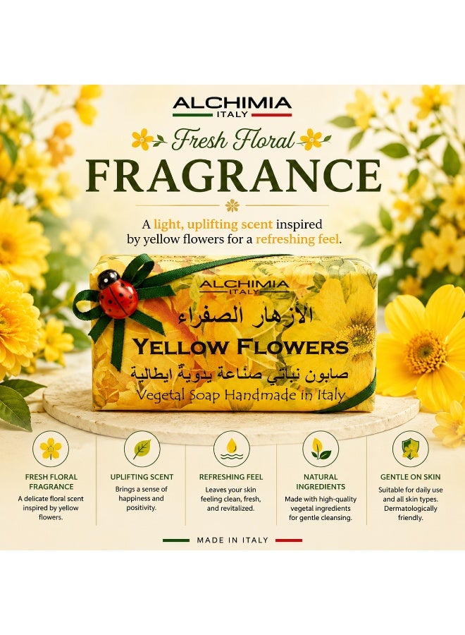 Alchimia Vegetal Soap Yellow Flowers 200G | Fresh Italian Bar Soap with Floral Fragrance | Inspired by blooming yellow flowers | Leaving your skin feeling soft & fresh |Suitable for all skin types - Image 4