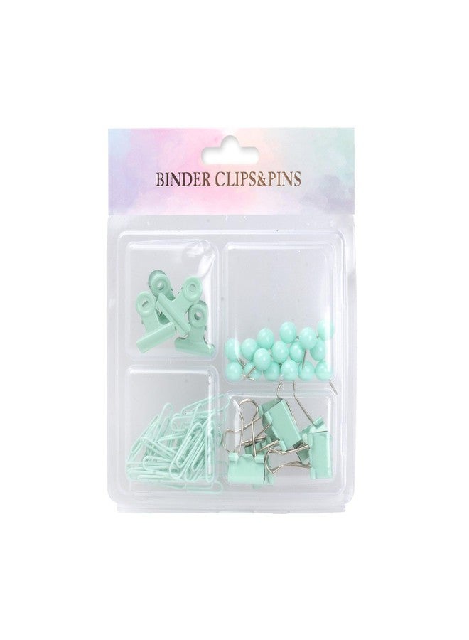 إتسي-بيتسي مجموعة مشابك صغيرة جدًا من مشابك الورق، ومشابك الملفات، ودبابيس الضغط الكروية، باللون الأزرق المخضر. - Image 1