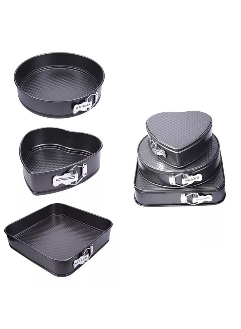 DubaiGallery 3 Pieces Non Stick Removable Bottom Round Heart Square Shape Cake Mold Set Black - Image 2
