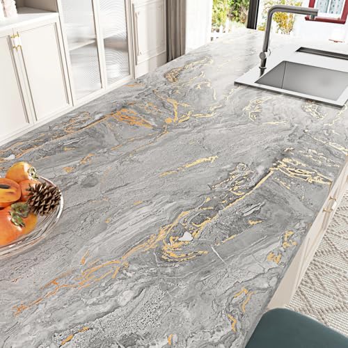 STICKEEP Matte GoldGrey Marble Contact Paper for Countertops Waterproof Marble Peel and Stick Wallpaper Self Adhesive Removable Kitchen Countertop Vinyl Wrap for Tables Bathroom Cabinets 177x120 - Image 3