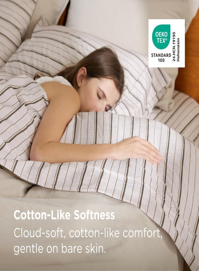 Bedsure Striped Sheets Queen Size - Fits Mattresses Up to 16" Deep - 4 Piece Breathable Bed Sheets, Imitation Cotton Textured Jacquard Bedding Sheet Set, Dobby Stripe Bedsheet & Pillowcases，Beige - Image 3