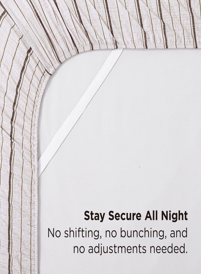 Bedsure Striped Sheets Queen Size - Fits Mattresses Up to 16" Deep - 4 Piece Breathable Bed Sheets, Imitation Cotton Textured Jacquard Bedding Sheet Set, Dobby Stripe Bedsheet & Pillowcases，Beige - Image 5