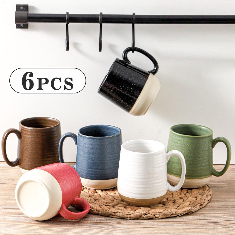 Hasense Ceramic Coffee Mugs Set of 6, 15 oz Large Porcelain Mugs with Handle for Women Men, Colorful Coffee Cups for Latte, Tea, Cappuccino, Microwave & Dishwasher Safe - Image 3