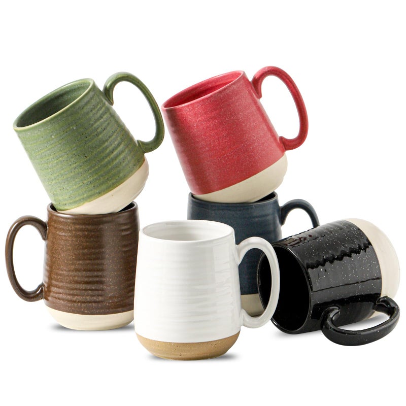 Hasense Ceramic Coffee Mugs Set of 6, 15 oz Large Porcelain Mugs with Handle for Women Men, Colorful Coffee Cups for Latte, Tea, Cappuccino, Microwave & Dishwasher Safe - Image 1