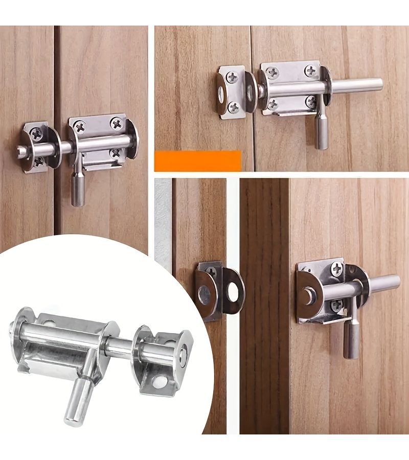 Silvery Stainless Steel Half Round Latch Sliding Bolt Lock for Wardrobe Garden Interior Exterior Door - Image 2