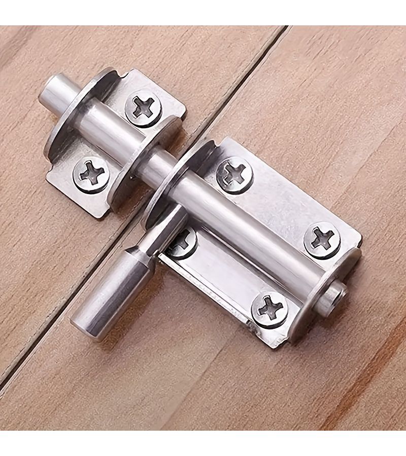 Silvery Stainless Steel Half Round Latch Sliding Bolt Lock for Wardrobe Garden Interior Exterior Door - Image 1