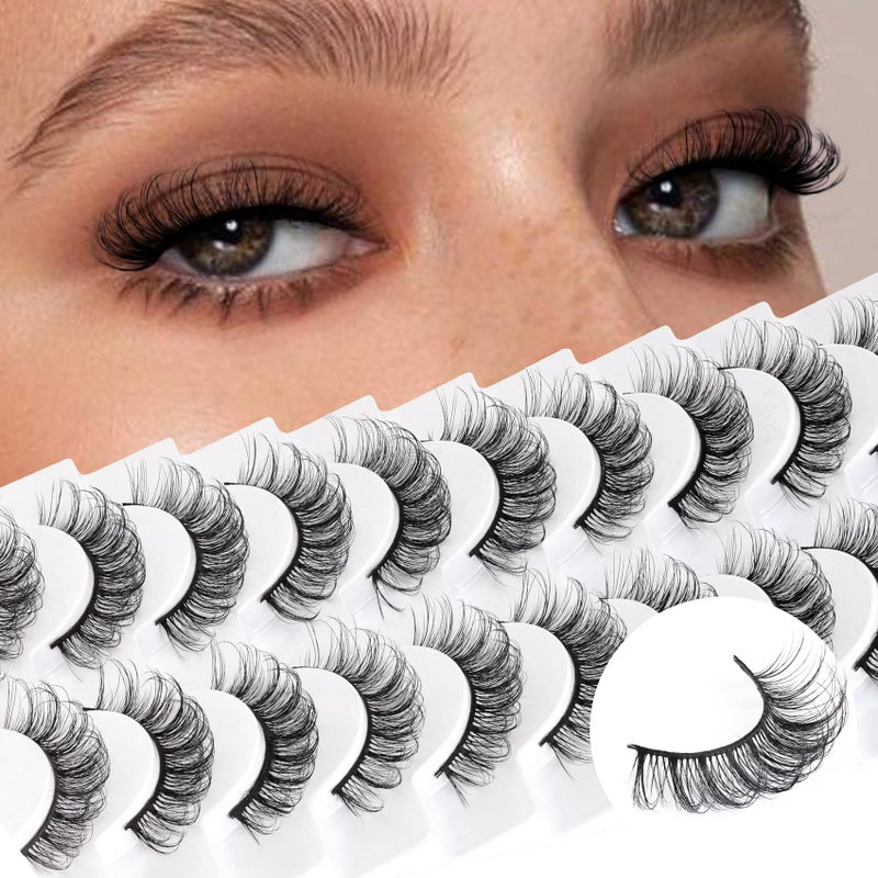 Veleasha Russian Strip Lashes D Curl False Eyelashes Fluffy Wispy Faux Mink Lashes 10 Pairs Pack D05