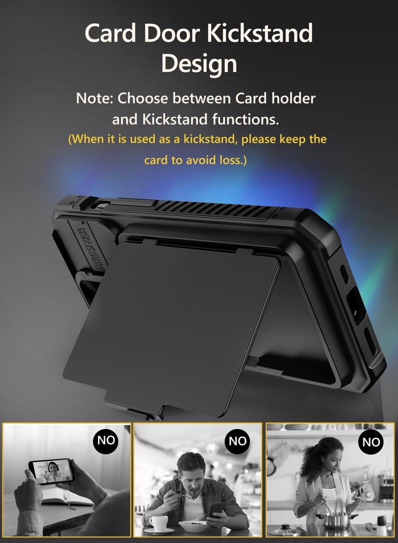 Vihibii for iPhone 15 Pro Case with Card Holder (4 Cards) & Slide Camera Cover & Kickstand, Shockproof Rugged Hard Back & TPU Soft Edge Wallet Phone Case for iPhone 15 Pro 5G 6.1" 2023, Black - Image 4