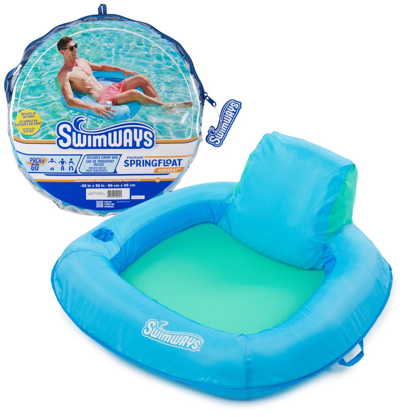 SwimWays Spring Float Premium SunSeat Pool Chairs Inflatable Pool Floats Adult with Fast Inflation for Ages 15 Up Sky Blue - Image 2