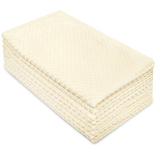 COTTON CRAFT Amazing Kitchen Towels - Set of 8 Terry Towels - 100% Cotton Euro Café Waffle Weave Dish Towel Set - Soft Absorbent Quick Dry Low Lint Reusable Pantry Bar Cleaning Cloth - 16 x 28 - Ivory - Image 1