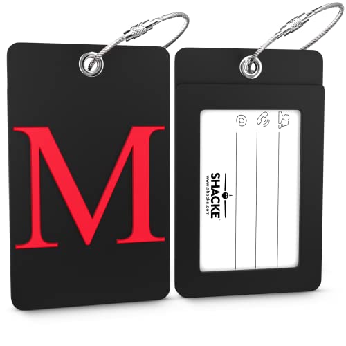 Shacke Luggage Tag Initial - Fully Bendable Tag w/Stainless Steel Loop - Black (Letter M) - Image 2