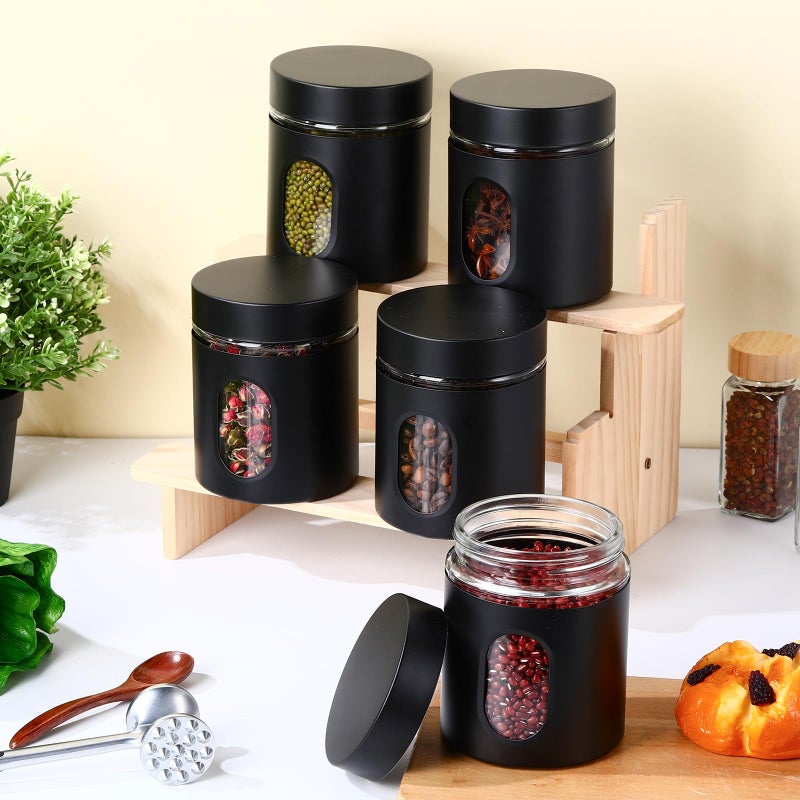 Mimorou 3 Pcs Stainless Steel Canister Set with Glass Windows Visible Storage Jars Silver Kitchen Canister Set for Pasta Flour Oat Sugar Container, Kitchen Tools, Housewarming Gifts (Black,20 oz) - Image 3