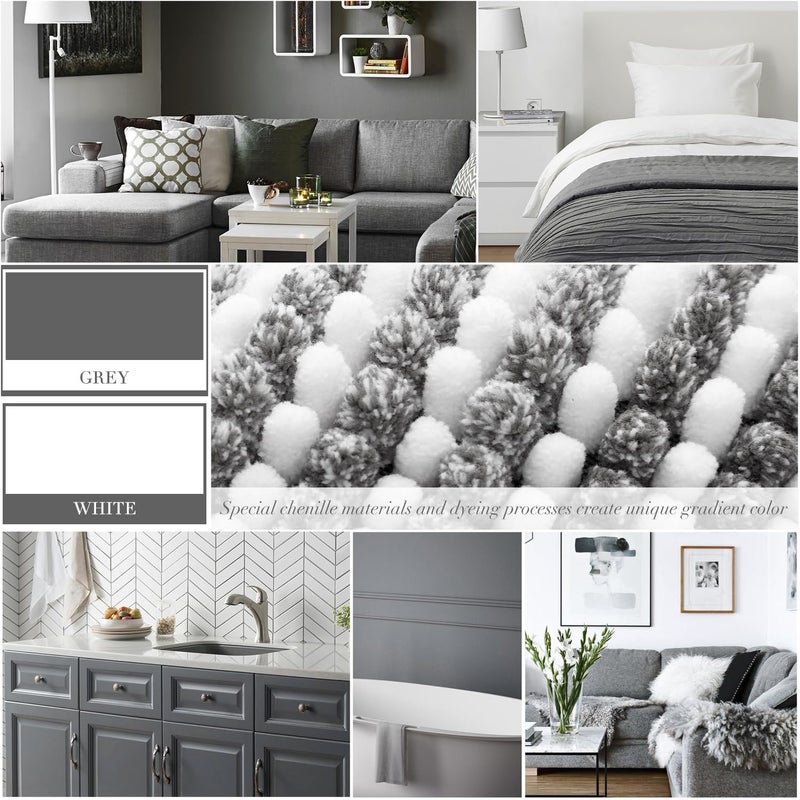 BSICPRO Bathroom Rugs and Mats Sets, 2 Piece Thick Absorbent Chenille Bath Mat Rug Set Non Slip, Soft Shaggy Bath Room Floor Mats for Bathroom, Machine Washable (Gray, 20" x 47" Plus 20" x 32") - Image 3