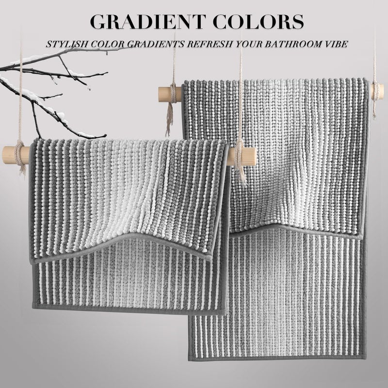 BSICPRO Bathroom Rugs and Mats Sets, 2 Piece Thick Absorbent Chenille Bath Mat Rug Set Non Slip, Soft Shaggy Bath Room Floor Mats for Bathroom, Machine Washable (Gray, 20" x 47" Plus 20" x 32") - Image 4