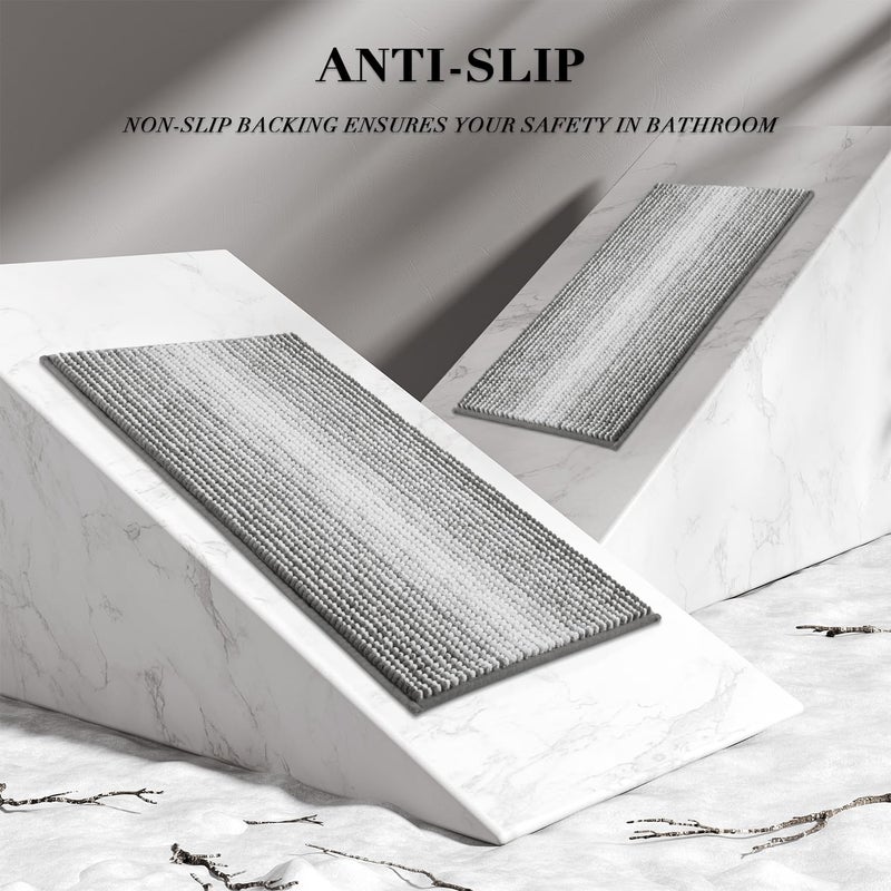 BSICPRO Bathroom Rugs and Mats Sets, 2 Piece Thick Absorbent Chenille Bath Mat Rug Set Non Slip, Soft Shaggy Bath Room Floor Mats for Bathroom, Machine Washable (Gray, 20" x 47" Plus 20" x 32") - Image 5