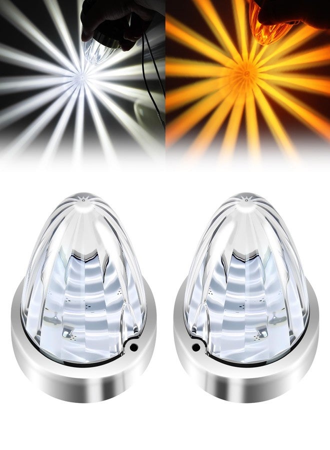 Wodvyss 2Pcs Dual Color Amber/White Watermelon Lights Amber Turn Signal Marker to White Auxiliary Interior Dome Lights Lamps for Semi Truck, w/Reflector Flush Mount Clear Lens Stainless Bezel - Image 1