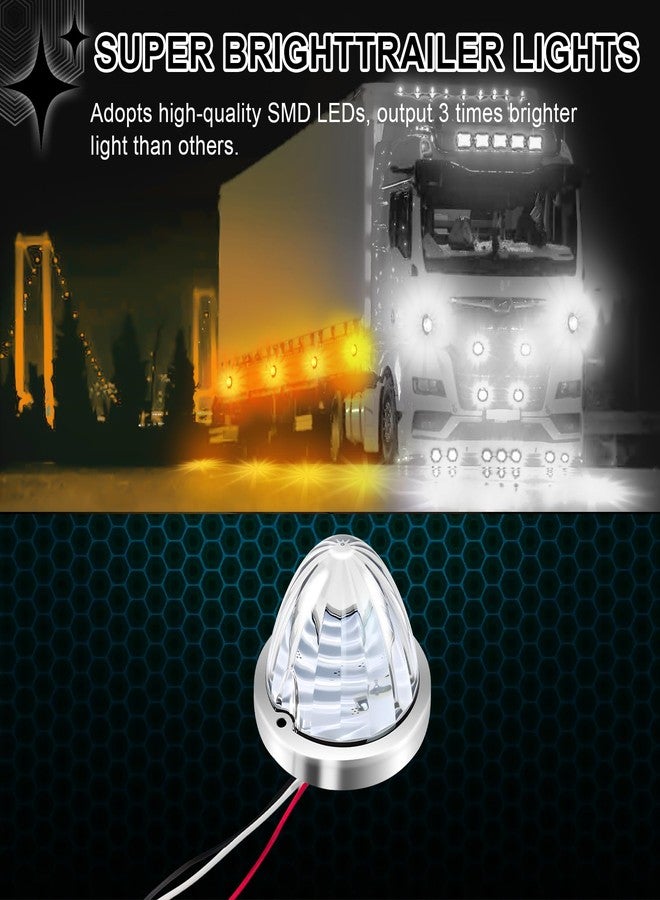 Wodvyss 2Pcs Dual Color Amber/White Watermelon Lights Amber Turn Signal Marker to White Auxiliary Interior Dome Lights Lamps for Semi Truck, w/Reflector Flush Mount Clear Lens Stainless Bezel - Image 3