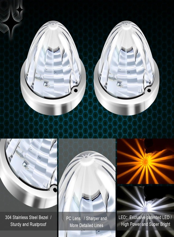 Wodvyss 2Pcs Dual Color Amber/White Watermelon Lights Amber Turn Signal Marker to White Auxiliary Interior Dome Lights Lamps for Semi Truck, w/Reflector Flush Mount Clear Lens Stainless Bezel - Image 4