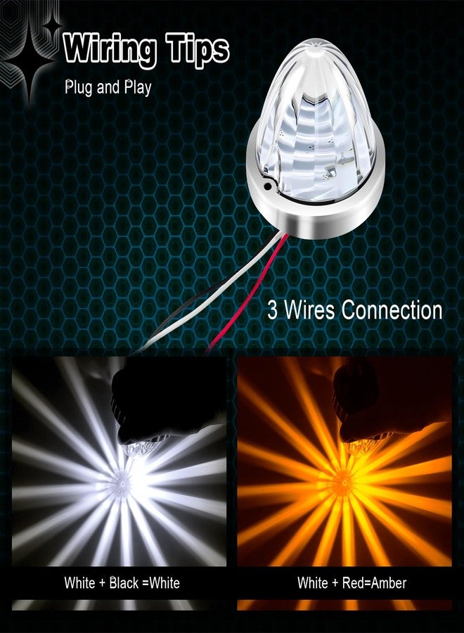 Wodvyss 2Pcs Dual Color Amber/White Watermelon Lights Amber Turn Signal Marker to White Auxiliary Interior Dome Lights Lamps for Semi Truck, w/Reflector Flush Mount Clear Lens Stainless Bezel - Image 2