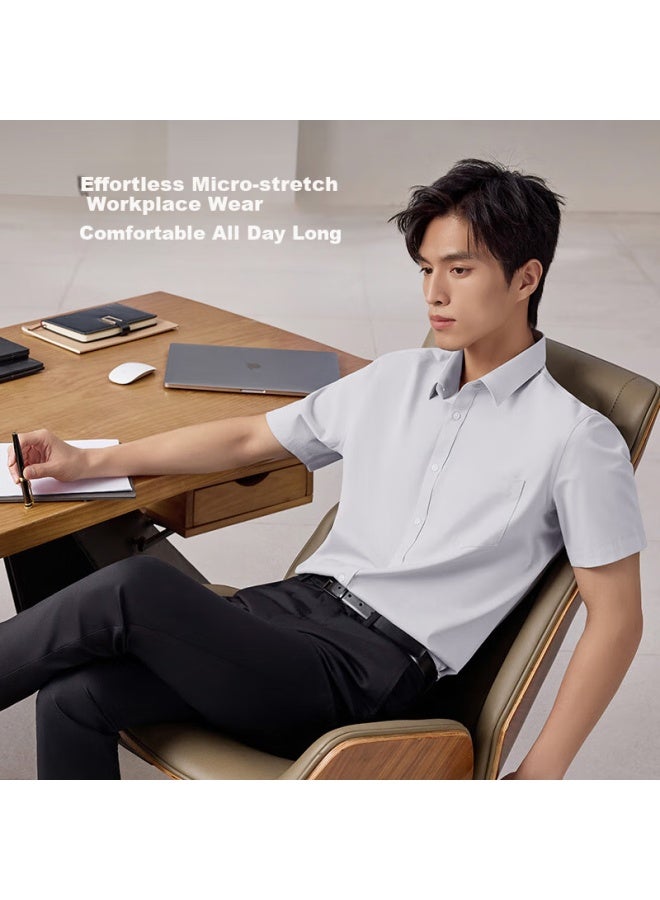 Hodo Men's Short Sleeve Shirt 25th Anniversary Summer New Elastic Business Formal White Shirt - Image 2