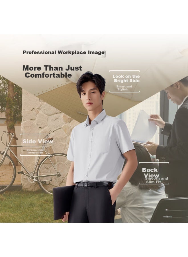 Hodo Men's Short Sleeve Shirt 25th Anniversary Summer New Elastic Business Formal White Shirt - Image 1