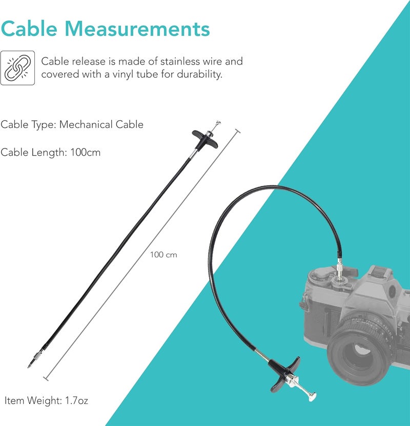 FotoTech 100cm Mechanical Shutter Release Cable with Bulb-Lock Compatible with Nikon Df/ F80/ F4/ FM2/ F3/ FE/ FM3a, Fujifilm X-E3/X-Pro2/X10/X100/X-PRO1/X-E1/DF-1, Leica M6/M8/AE-1,Minolta SRT-200 - Image 3