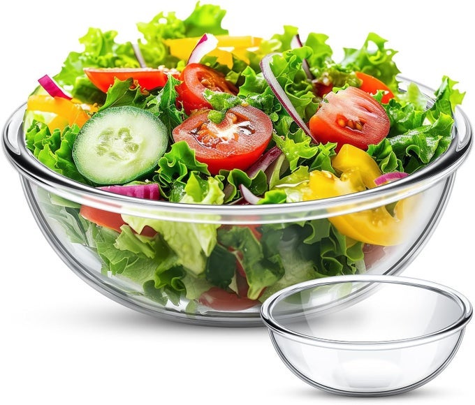 65 QT EXTRA LARGE GLASS MIXING BOWLS CLEAR GLASS SALAD COOKING BOWLS FOR KITCHEN SALAD BREAD STORAGE DISHWASHER FREEZER MICROWAVE