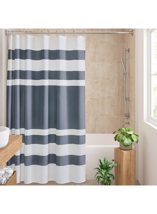 madison park Madison Park Spa Waffle Shower Curtain Pieced Fabric with 3M Scotchgard Moisture Management, Premium Spa Quality Modern Shower Curtains for Bathroom, Standard 72x72, Indigo Blue  - Image 1