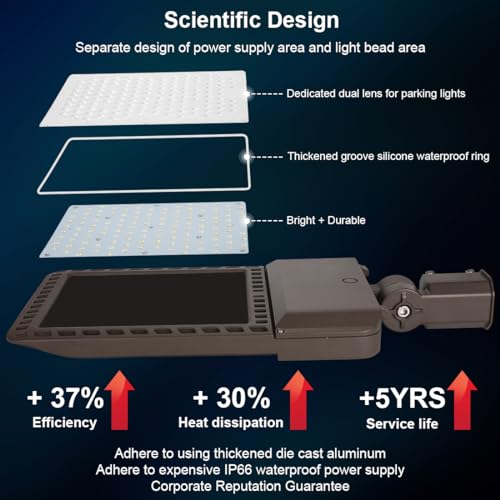Juyace 300W LED Parking Lot Light with Slip Fitter Mount Pole Flood 5000K IP65 Waterproof Commercial Street Dusk to Dawn Photocell Lighting 100-277V - Image 2