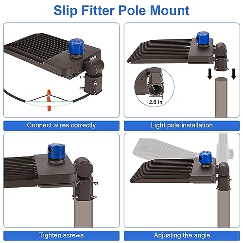 Juyace 300W LED Parking Lot Light with Slip Fitter Mount Pole Flood 5000K IP65 Waterproof Commercial Street Dusk to Dawn Photocell Lighting 100-277V - Image 5