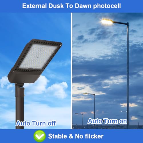 Juyace 300W LED Parking Lot Light with Slip Fitter Mount Pole Flood 5000K IP65 Waterproof Commercial Street Dusk to Dawn Photocell Lighting 100-277V - Image 4