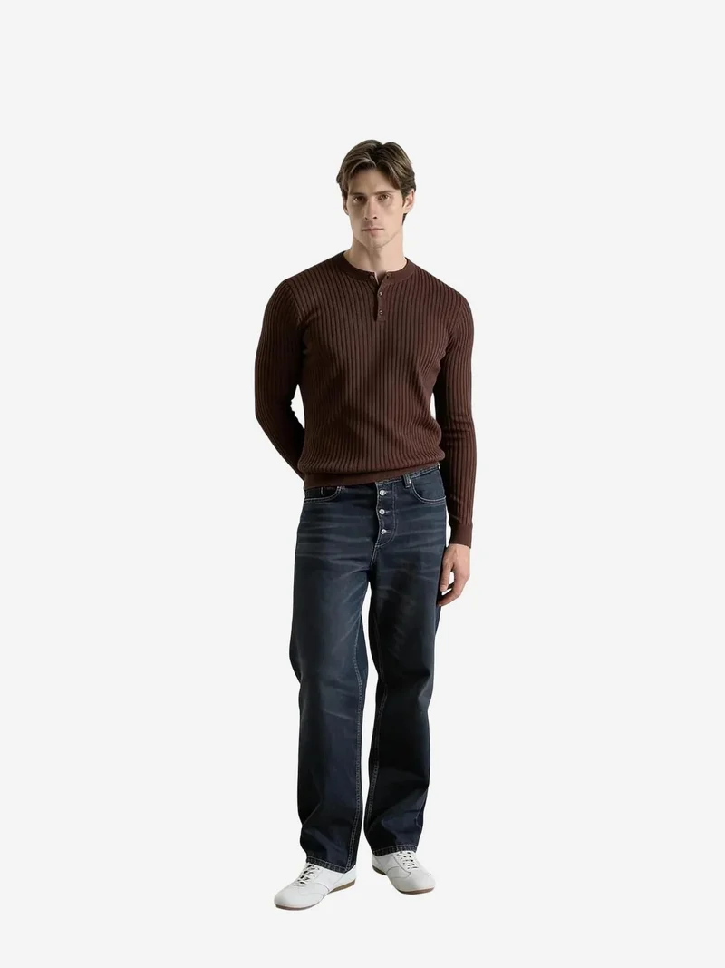 Giesto Mocha Brown GIESTO Slim Fit Long Sleeve Button Collar T-Shirt for Men | Best Price UAE