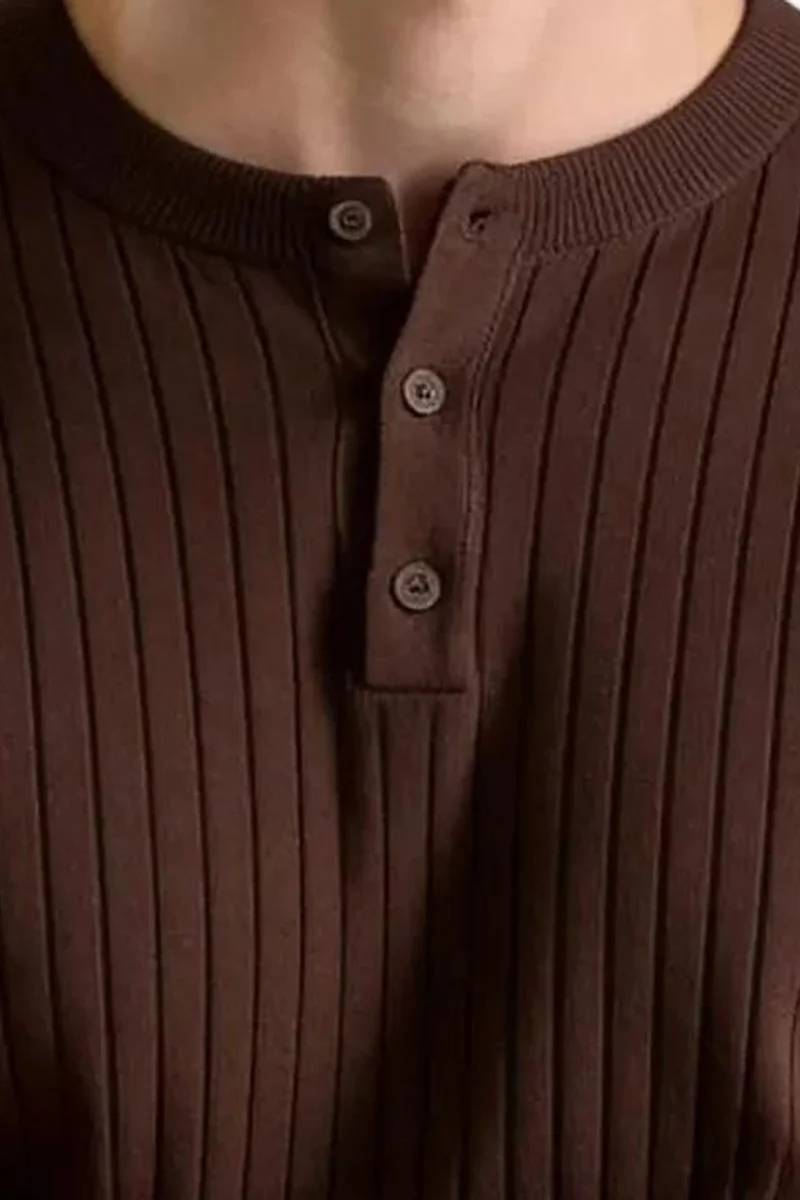 Giesto Mocha Brown GIESTO Slim Fit Long Sleeve Button Collar T-Shirt for Men | Best Price UAE
